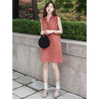 Frilled-sleeve Linen Shirtdress