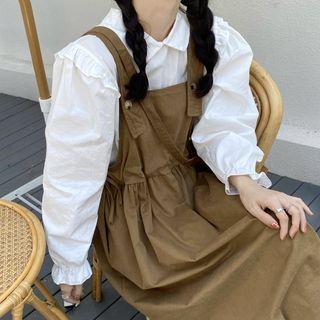 Long Sleeve Doll Collar Ruffle Trim Shirt Shirt - White - One Size