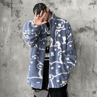 Cartoon Print Fleece Zip Jacket