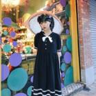Balloon-sleeve Sailor Collar Midi A-line Dress