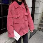Fleece Buttoned Jacket Red - One Size