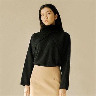 Turtle-neck Rib-knit Bolero Top