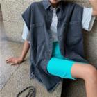 Loose-fit Denim Vest / Plain Slim-fit Shorts