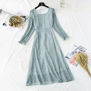 Square Collar Floral Maxi Dress