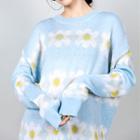 Flower Print Sweater Light Sky Blue - One Size