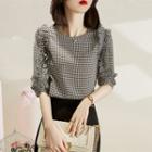 Elbow-sleeve Houndstooth Blouse