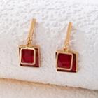 Square Drop Earring 9706 - 1 Pair - Wine Red - One Size
