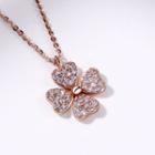 Clover Rhinestone Pendant Necklace Necklace - Rose Gold - One Size