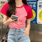 Short-sleeve Print Raglan T-shirt Pink - One Size