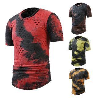 Short-sleeve Distressed Tie-dye T-shirt