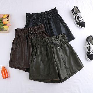 Frill Trim Faux Leather Wide-leg Shorts