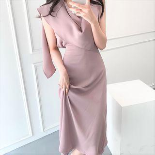 Set: Sleeveless Draped Blouse + A-line Midi Skirt