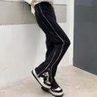 Frayed Zipped Straight Leg Jeans