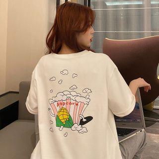 Elbow-sleeve Popcorn Printed T-shirt