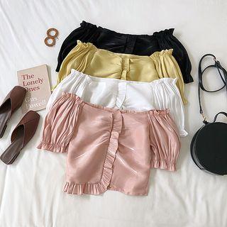 Frilled Trim Shimmer Off-shoulder Cropped Top