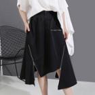 Asymmetric Zip Midi A-line Skirt
