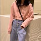 Colored Button Straight-cut Jeans / Plain Hoodie