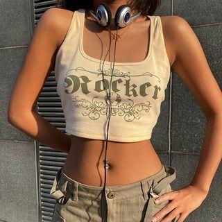 Lettering Square Neck Crop Tank Top