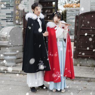 Hooded Fox Embroidered Midi Cape