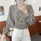 Long-sleeve Checked Blouse