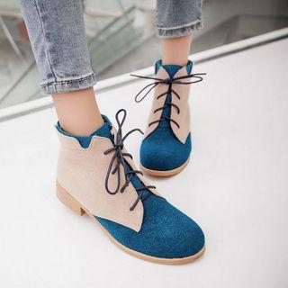 Color-block Lace-up Ankle Boots