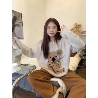 Koala Jacquard Sweater Khaki & White - One Size