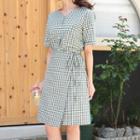 Gingham Short-sleeve A-line Wrap Dress