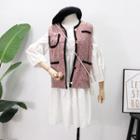 Set: Contrasted M Lange Vest + Bubble-sleeved A-line Dress