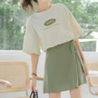 Set: Lettering Elbow-sleeve T-shirt + Mini A-line Skirt