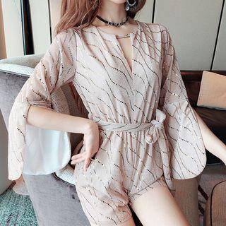 Patterned 3/4-sleeve Playsuit