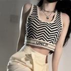 Striped Cropped Tank Top Black - One Size