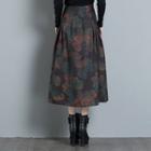 Leaf Print A-line Midi Skirt