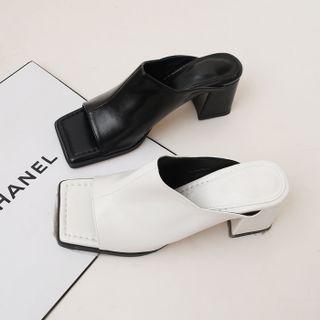 Open Square-toe Block-heel Mules