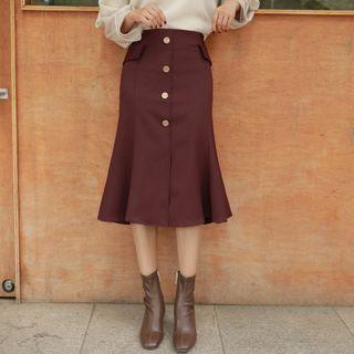 Flap Metallic-button Mermaid Skirt