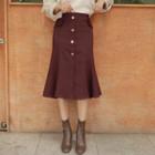Flap Metallic-button Mermaid Skirt