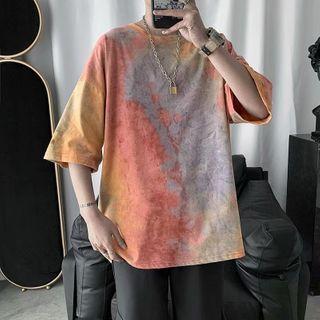 Tie-dye Print Elbow-sleeve T-shirt