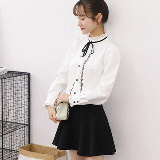 Set: Embroidered Ruffled Shirt + A-line Skirt