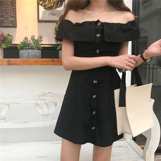 Off-shoulder Button Down A-line Dress