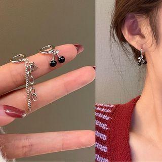 Asymmetrical Cherry Hoop Earring 1 Pair - Asymmetrical - Silver - One Size