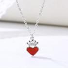 Crown Heart Pendant Sterling Silver Necklace Red - One Size