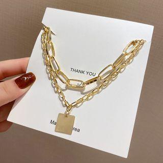 Rectangle Pendant Layered Alloy Choker 1 Pc - X423 - Gold - One Size