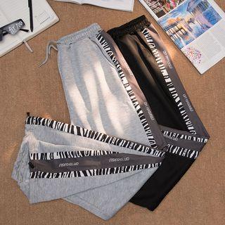 High-waist Printed Leopard Lettering Straight-cut Pants