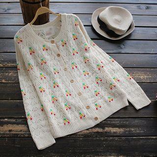 Embroidered Open-knit Cardigan