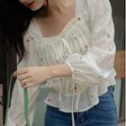 Long Sleeve Embroidered Crop Blouse