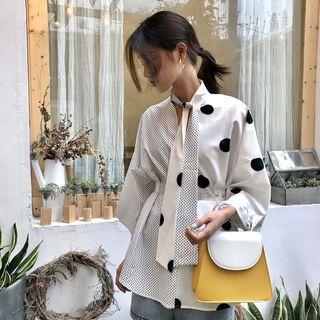 Dot V-neck Loose-fit Blouse