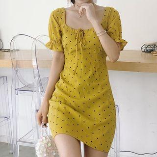 Square-neck Dotted A-line Dress
