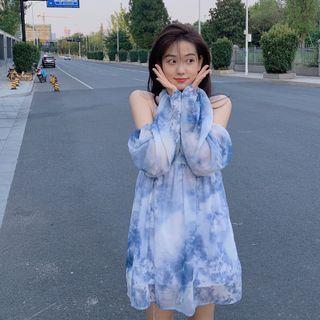 Long-sleeve Off-shoulder Tie Dye Dress