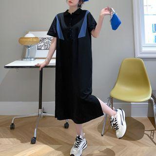 Short-sleeve Two-tone Midi Polo Dress
