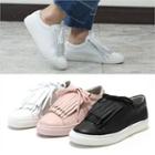 Genuine-leather Fringed-panel Sneakers