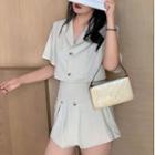 Set: Short-sleeve Cropped Blazer + High-waist Shorts